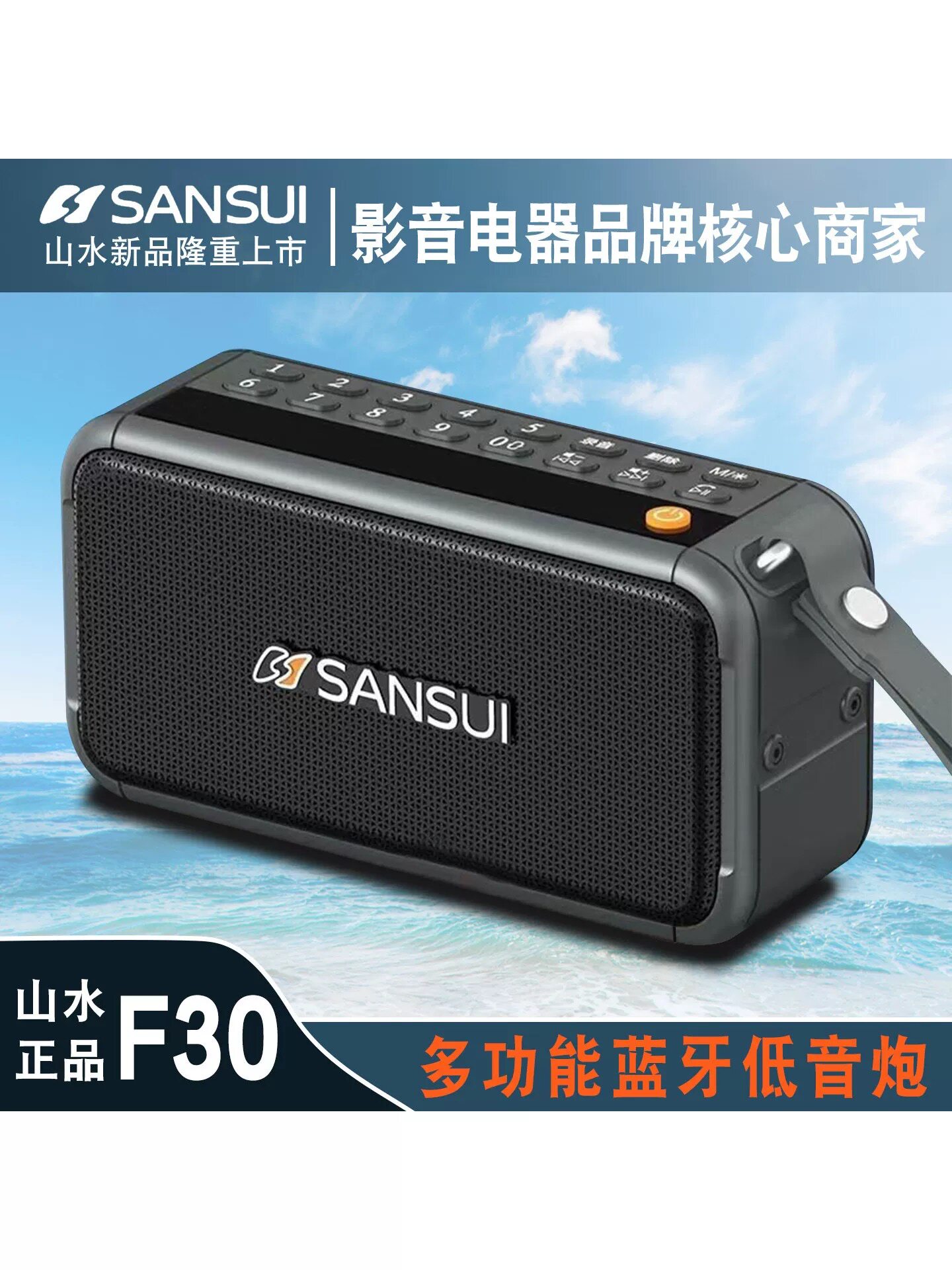 山水F30蓝牙音箱高音质大音量便携式户外低音炮收音机双喇叭音响