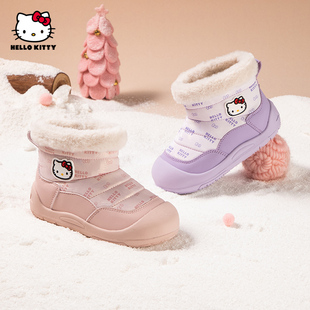 凯蒂猫儿童加绒雪地靴女童冬季新款保暖防滑厚底大棉鞋轻便防水潮