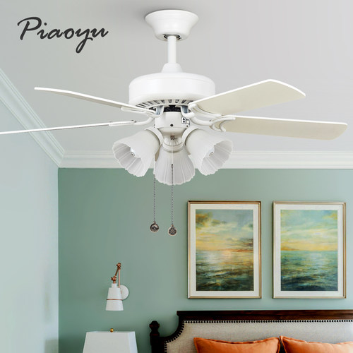 木叶白色静音轻奢纯铜吊扇灯