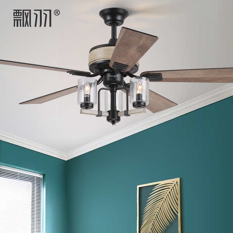 飘羽北欧复古吊扇灯简约工业风电扇灯客厅餐厅风扇灯新中式吊灯扇_虎窝淘