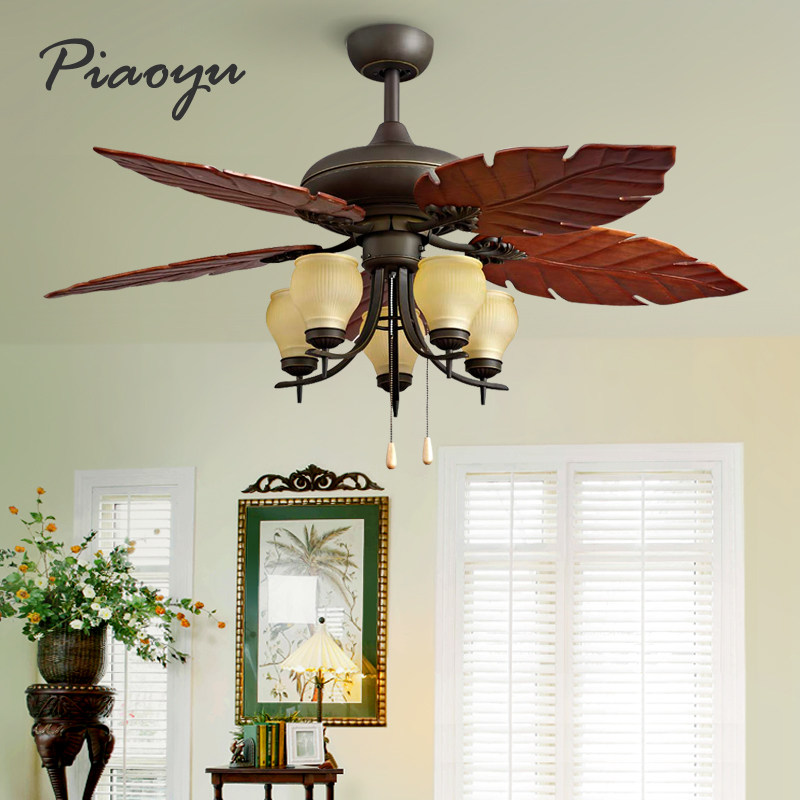 美式乡村实木吊扇灯欧式仿古电扇灯客厅餐厅风扇灯东南亚复古吊灯