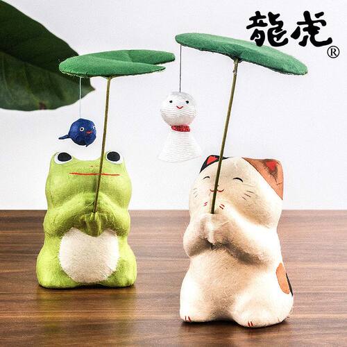 日本进口龙虎作堂和纸雨天青蛙创意车载摆件办公桌可爱猫咪兔礼物
