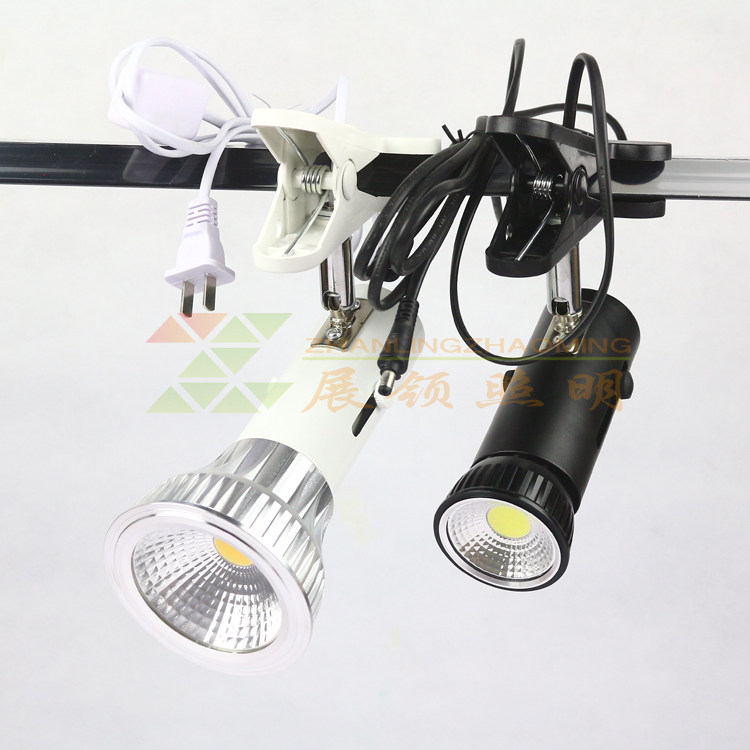 新款P30 COB夹子射灯展会LED标摊射灯串联线子母插3D画展LED射灯