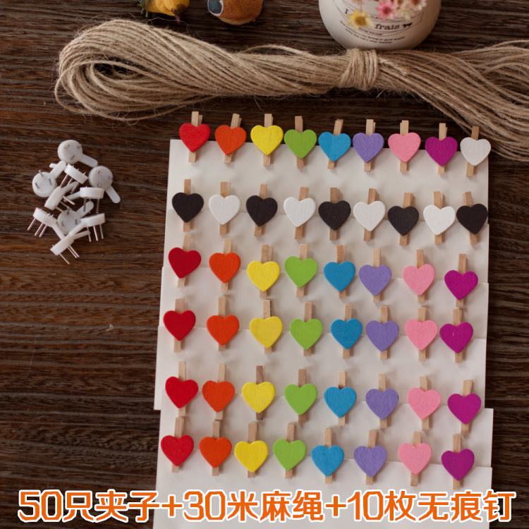 包邮彩色爱心木头创意装饰小夹子