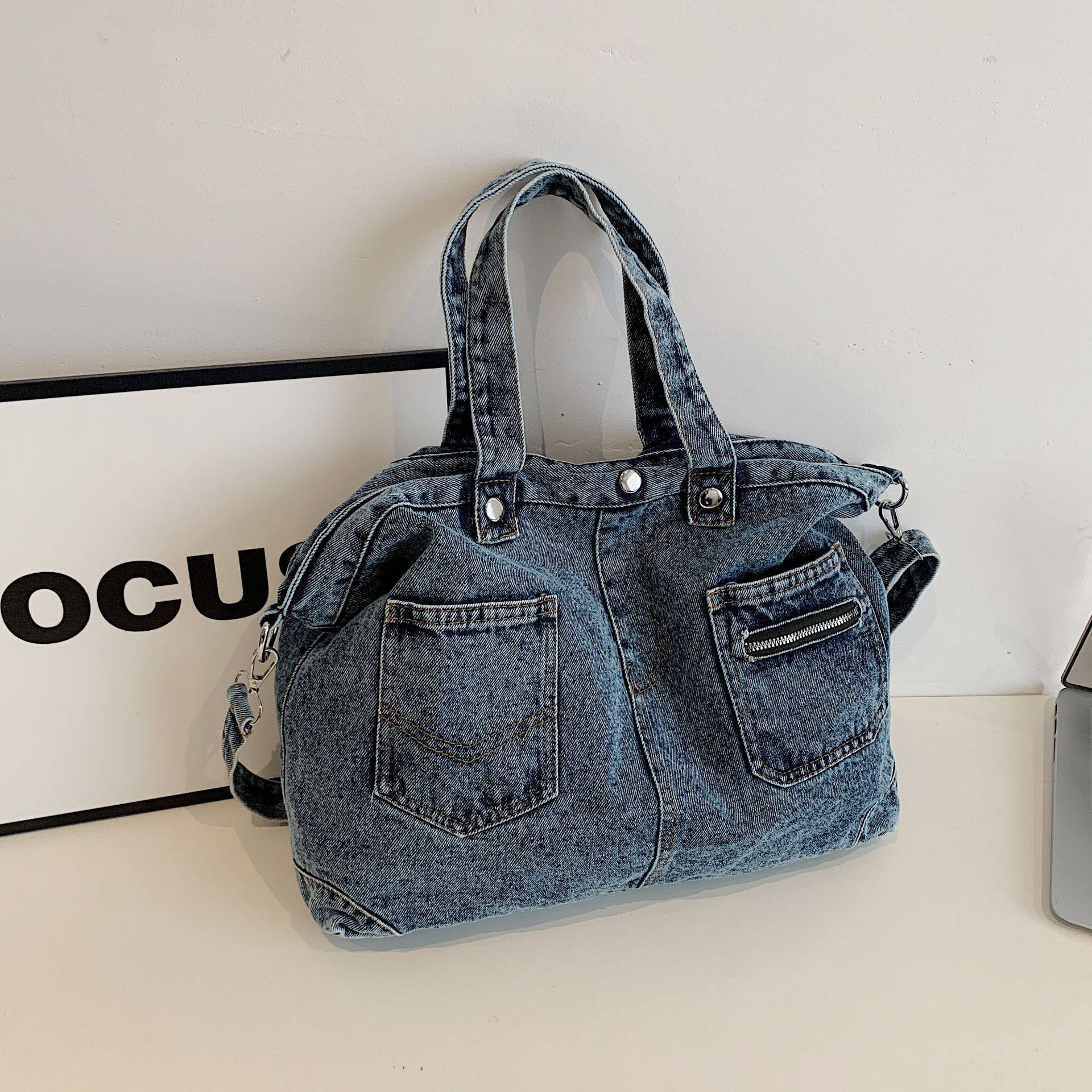 牛仔布大容量单肩包时尚松弛感休闲百搭手提托特包洋气通勤斜挎包