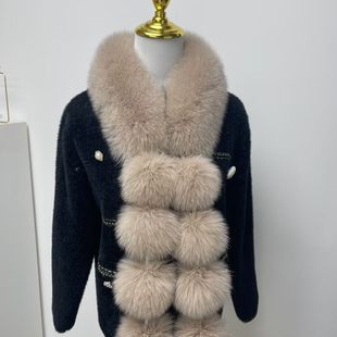 时尚磁吸仿狐狸毛围巾女秋冬百搭毛球围脖时尚气质可爱毛绒围巾