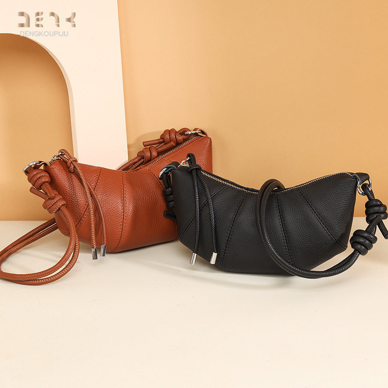 跨境真皮女包包小众感时尚牛角包头层牛皮单肩斜挎包饺子包月牙包