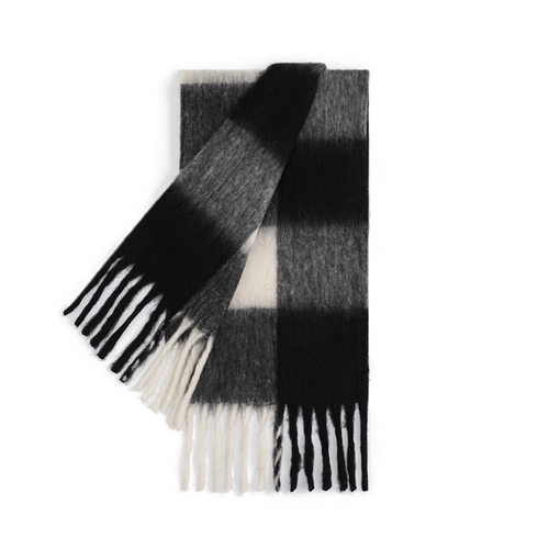 跨境大格纹围巾男女同款情侣保暖仿马海毛加厚黑白格围脖披肩潮款