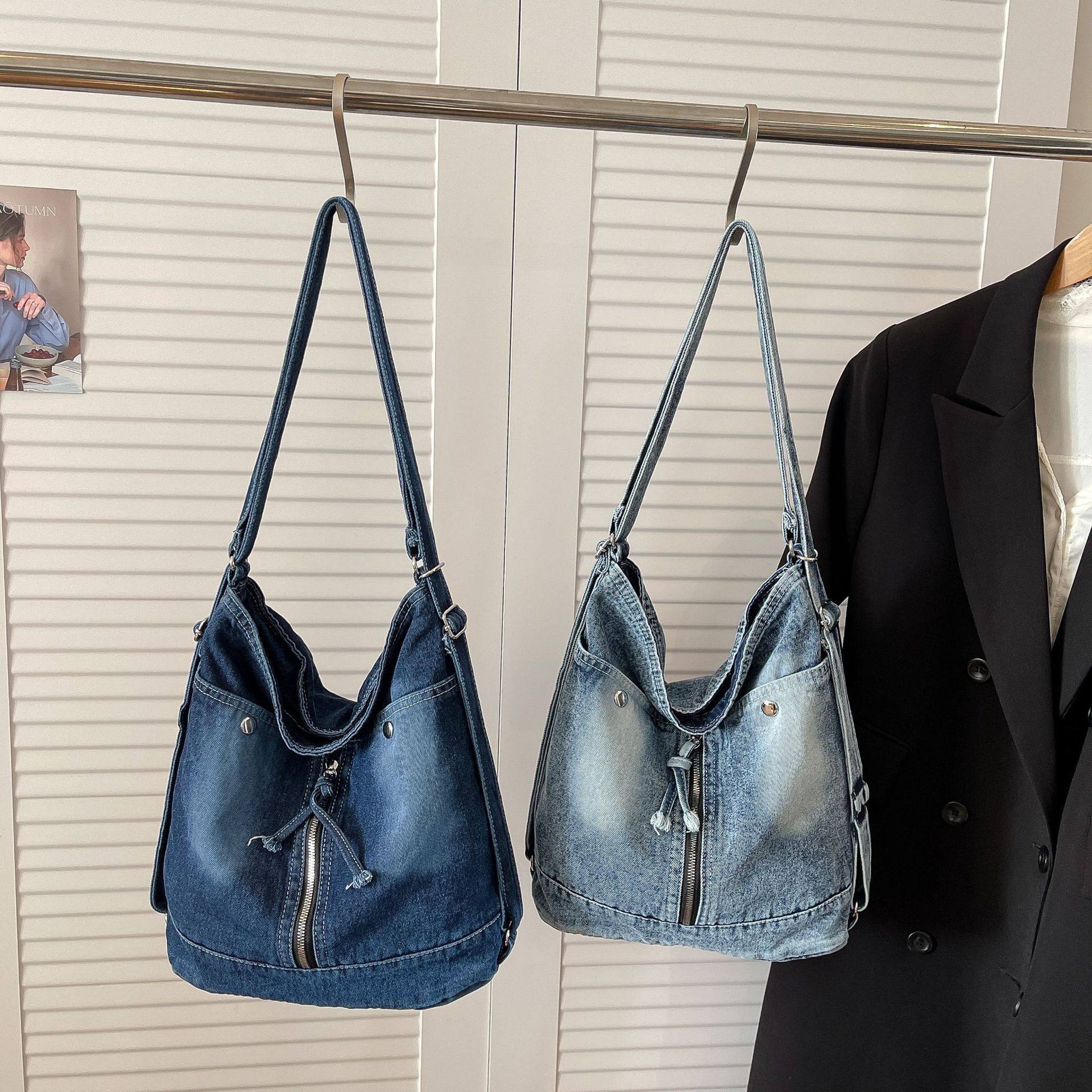 韩系大容量慵懒风时尚简约牛仔双肩包日常百搭上班通勤日常托特包