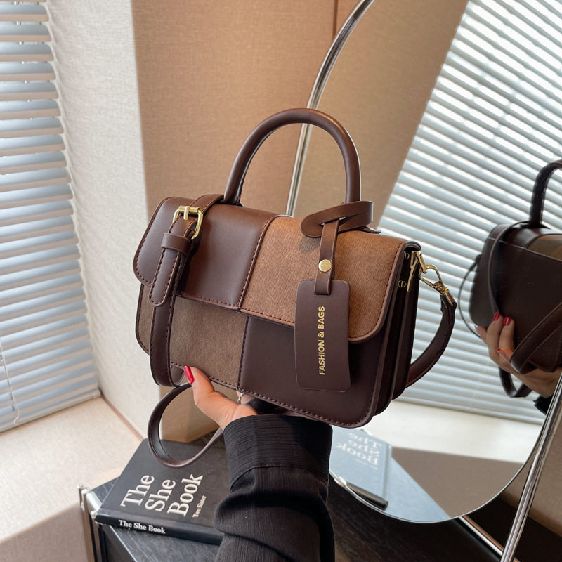 复古拼色手提包包女2025新款时尚简约百搭小方包高级感单肩斜挎包,箱包皮具/热销女包/男包,小方包,淘宝优惠券,粉丝福利购,淘宝优惠卷