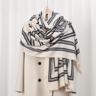 小马线条亲肤绒跨境直播秋冬亲肤保暖仿羊绒印花围巾百搭披肩时尚
