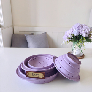 出口可折叠硅胶沥水篮耐高温厨房洗蔬菜水果篮沥水置物篮伸缩果盆