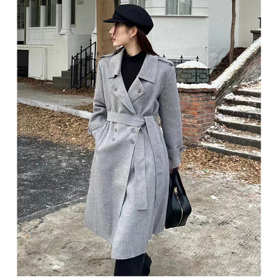 梵客FANKE秋冬双面毛呢外套设计感中长款呢子大衣女驼色羊绒混纺