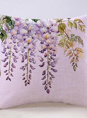 紫色浪漫唯美花卉小清新抱枕套定制沙发客厅轻奢高级感靠垫大靠背