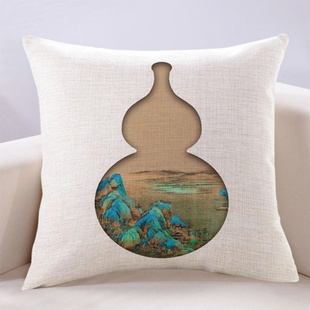 新中式山水福禄寓意靠垫沙发抱枕高级感创意艺术靠山风水大靠背枕