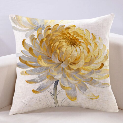 现代金色菊花富贵抱枕新中式