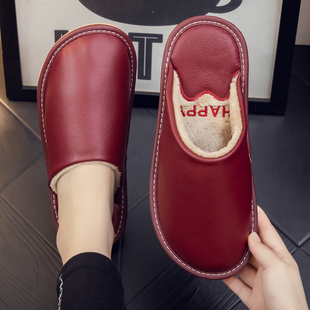 真皮居家棉拖鞋男女情侣秋冬季室内家用防滑纯牛皮保暖防水皮拖鞋