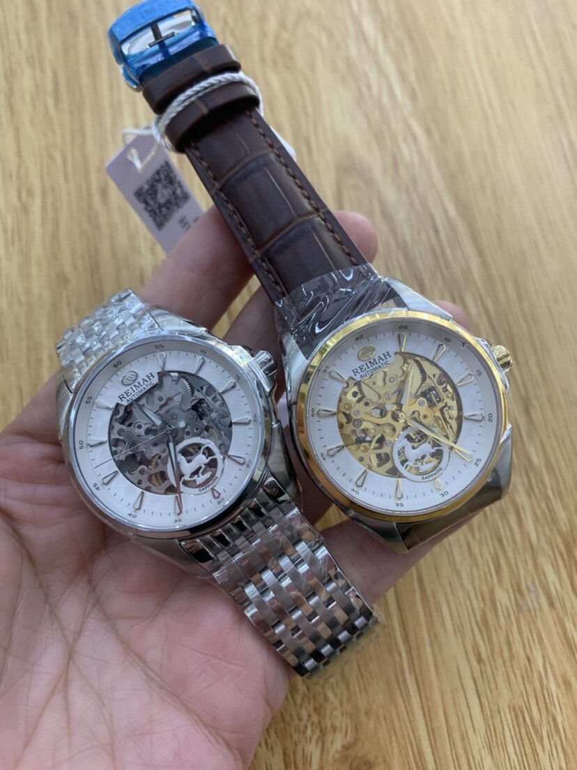 正品专柜雷迈手表8062精钢全自动机械表皮带夜光针镂空透底男腕表