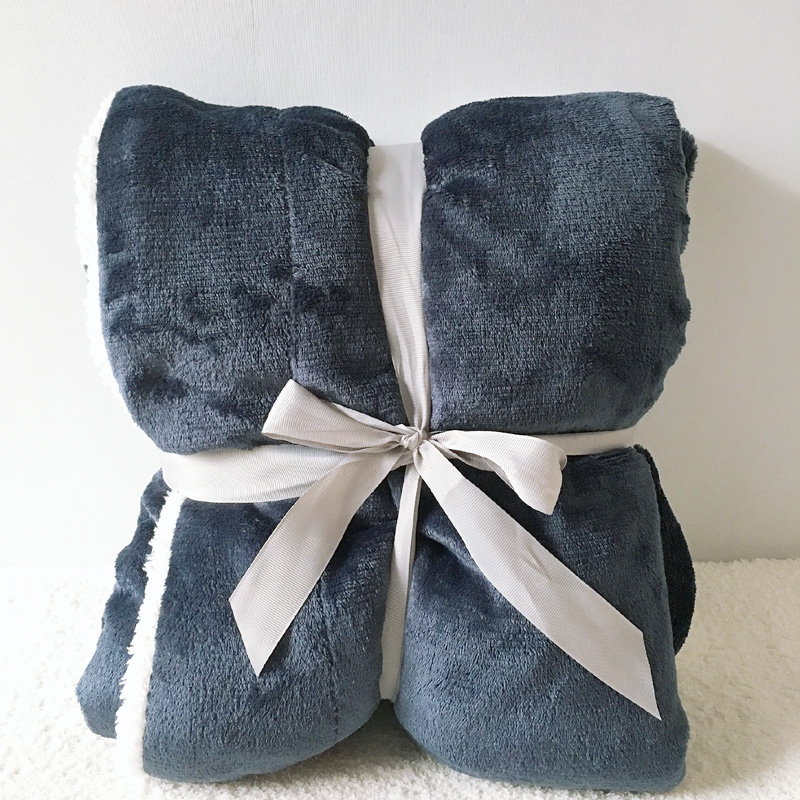 双层羊羔绒加厚毯子深蓝色珊瑚绒毯加厚午睡毯保暖1.5*2.0米