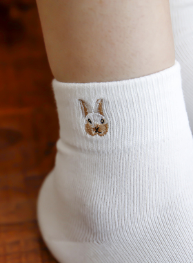 mmmnice 萌萌兔可爱刺绣超好品质柔软精梳棉短打女袜子秋冬新品