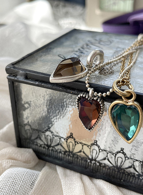 小爱心欧美复古宝石水滴锁骨链