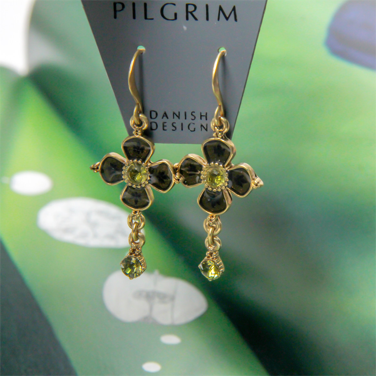 不可方物PILGRIM艺术四叶草琉璃奥地利水晶小众复古耳环吊坠项链