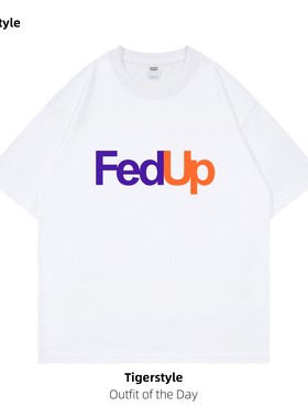恶搞联邦快递fedex标志fedup受够了印花文字短袖T恤纯棉宽松搞笑