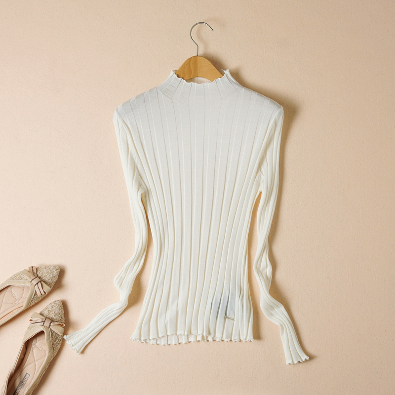 春秋德国杨子纱极细薄美利奴羊毛亲肤软糯坑条超弹半高领针织衫女