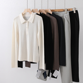 18针48支无缝一体杨子纱全羊毛气质翻领鱼骨纹修身 显瘦针织毛衣