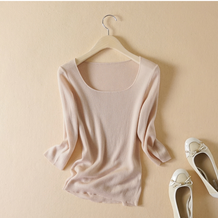 羊毛针织衫女 2025春夏新款简约洋气气质七分袖薄款修身套头上衣