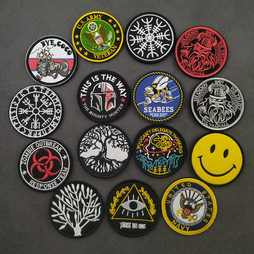 圆形刺绣魔术贴创意补丁布贴