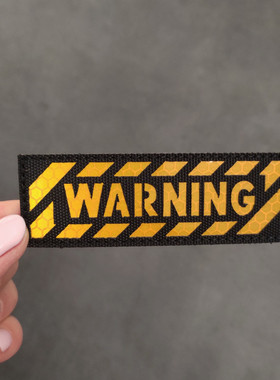 WARNING警告反光魔术贴章长条夜间醒目标识臂章黄色斑马线背包贴