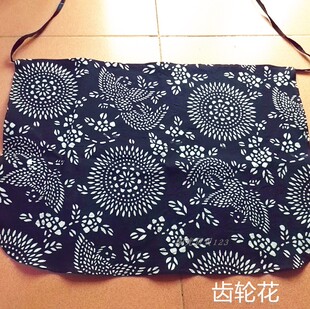 传统老粗布蓝花布半身围裙 成人全棉 饭店服务生围兜 头巾民族风
