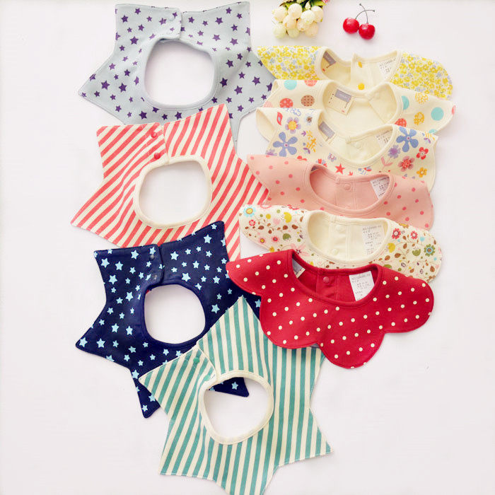 包邮宝宝围嘴星星花朵婴儿纯棉防水围嘴360度旋转口水巾围兜