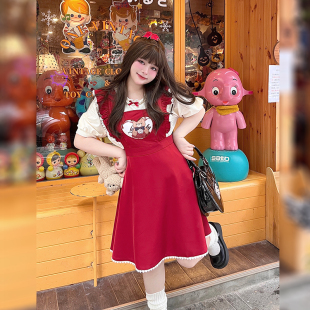 套装 原创甜心少女微胖女生穿搭遮肉显瘦胖mm遮肚夏装 女装 硬糖大码