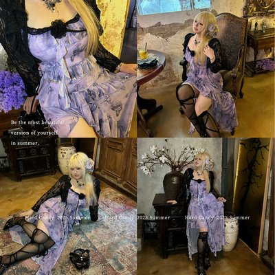 硬糖大码原创性感紫色连衣裙开衫套装胖mm收腰显瘦不规则短裙