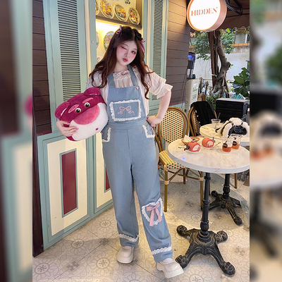 先加购法式微胖女生背带裤