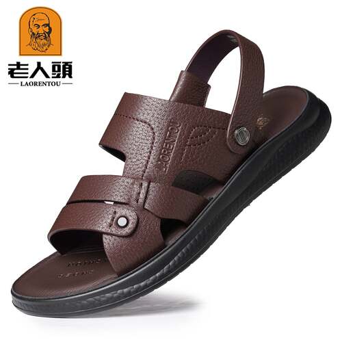 老人头凉鞋男夏季2026款软底沙滩鞋男休闲中老年外穿拖鞋HB6E006