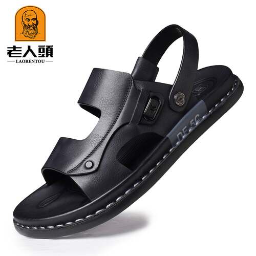 老人头夏季沙滩鞋男士透气防滑凉鞋软底休闲拖鞋一件代发HB6A063