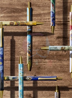 日本penon木质限定画家艺术家梵高名画作品立体印刷按动圆珠笔