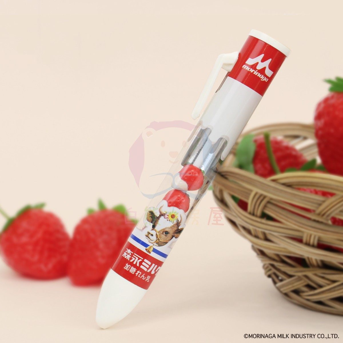 现货日本sakamoto人气零食联名款草莓牛乳趣味小熊饼干按动圆珠笔