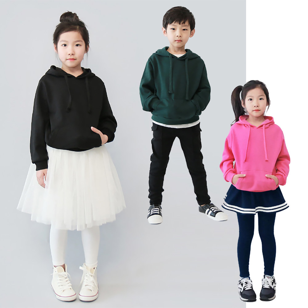 2025男女童儿童纯色春秋卫衣套头春秋纯棉连帽外套帽衫上衣运动服