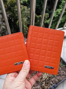 两个款商场撤柜品牌库存钱包男女款短款钱夹橙色韩版潮时尚牛皮