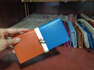 女士真皮钱包长款搭扣钱夹撞色韩版潮时尚新款头层牛皮皮夹