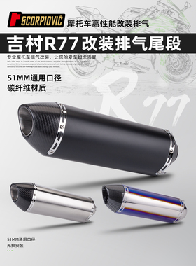 摩托车改装排气管全碳纤250SR Z900 MT09 GSX250R改装R77尾段无标