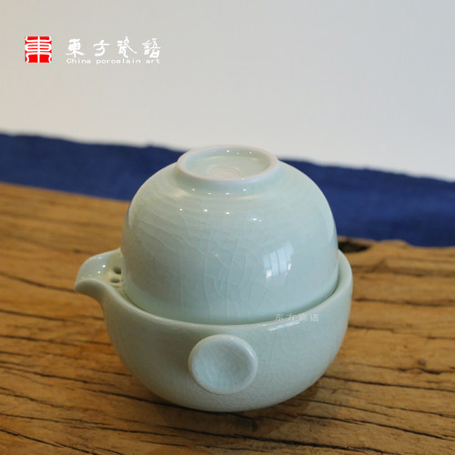 玉青釉汝窑旅行快客杯开片可养汝瓷茶具茶杯原产地汝州