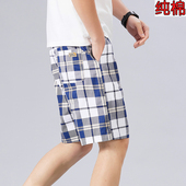 外穿宽松休闲纯棉五分裤 沙滩裤 居家格子短裤 大码 夏季 透气薄款 男士