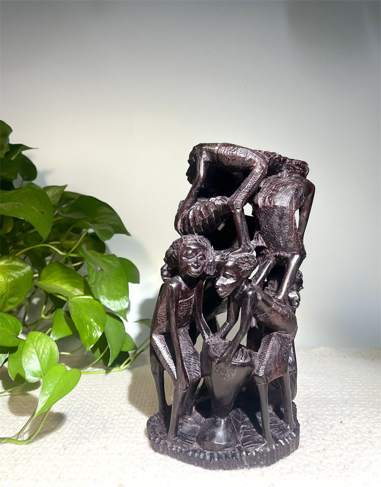 非洲黑木雕家族树 乌木雕刻生命树多子多福家居会所收藏摆件