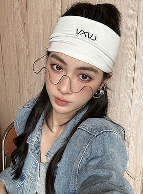 春夏季发带薄款瑜伽发带女日常健身运动吸汗头巾白色发带纯棉头饰