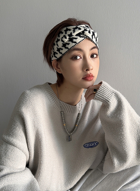 秋冬百搭毛线束发带发绳发饰ins千鸟格保暖发带发圈简约头饰